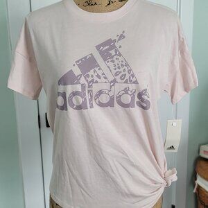 NEW-Adidas Girls' Short Sleeve Crop Graphic T-shirt Light Pink - Large (14)